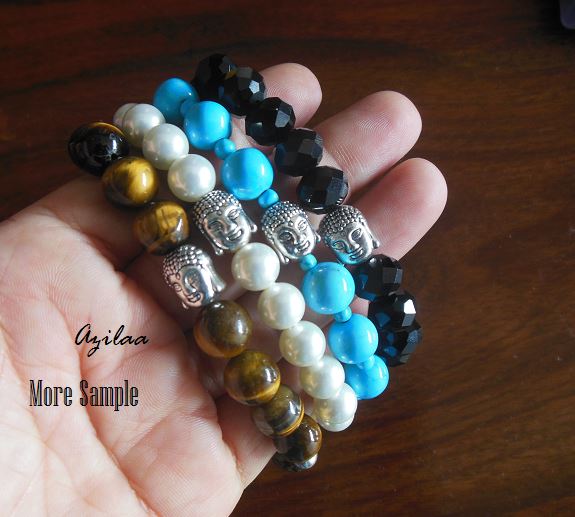 Buddha pearl silver beaded bracelet