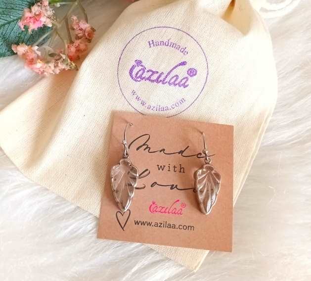 Carved leaf designer sterling silver handmade crystal earrings