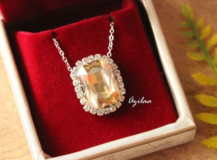 Champange Crystal CZ pendant silver necklace