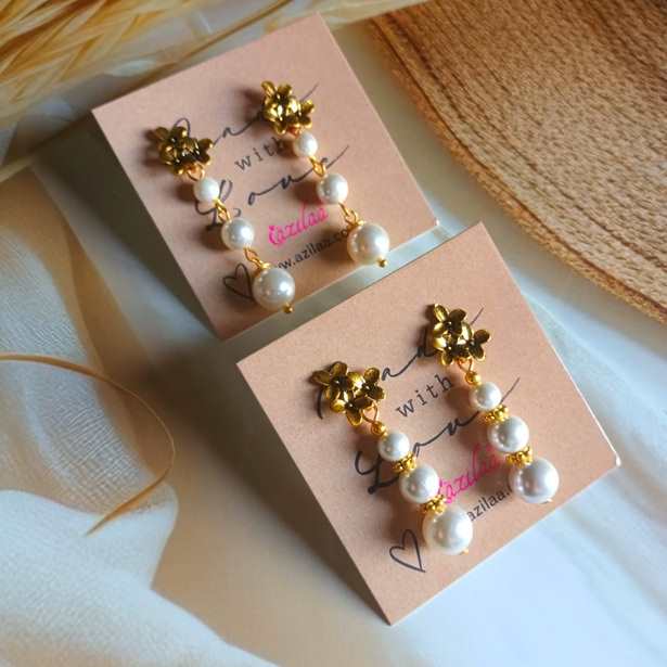 Chic Pearl dangler antique golden flower post earrings