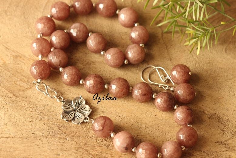 Chocolate Light Brown agate gemstone handmade necklace set