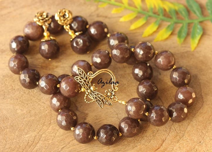 Chocolate brown gemstone artisan handmade necklace set