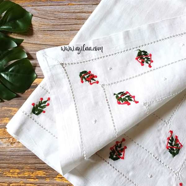 Christmas tree white cotton hand embroidered table cloth 01 at ₹2950