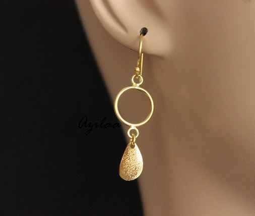 Circle modern dangler drop sterling silver gold plated earrings.