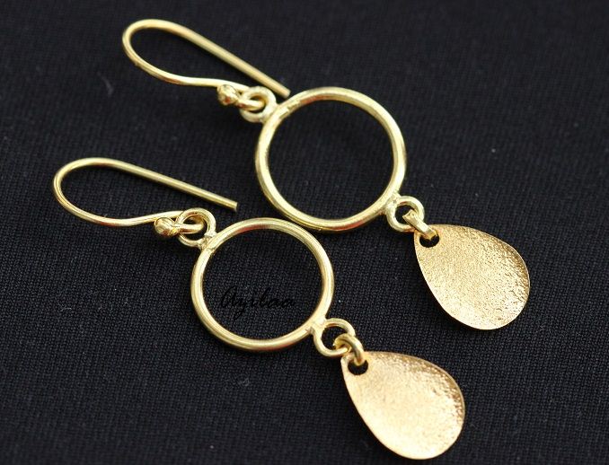 Circle modern dangler drop sterling silver gold plated earrings.