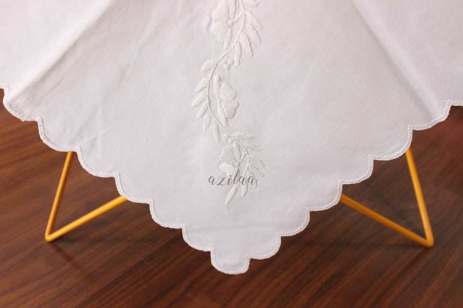 Classic flowers white cotton hand embroidered table cloth 01