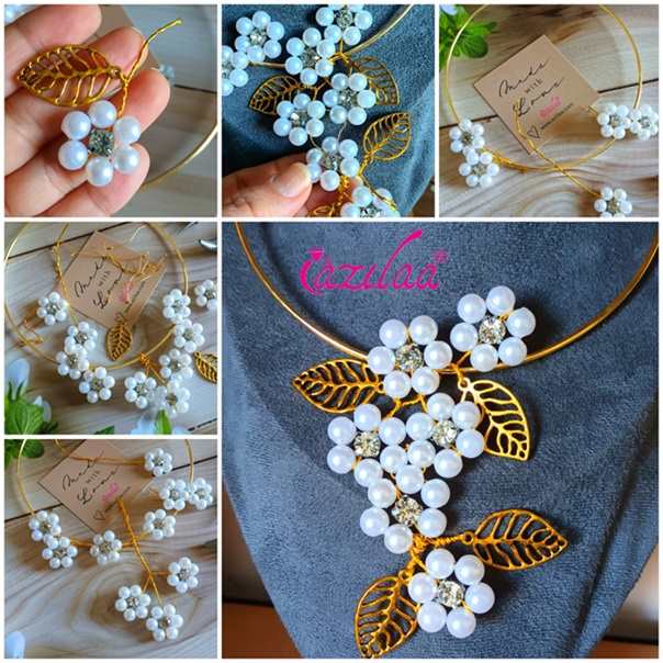 Contemporary Golden Pearl Cascading Flower Choker