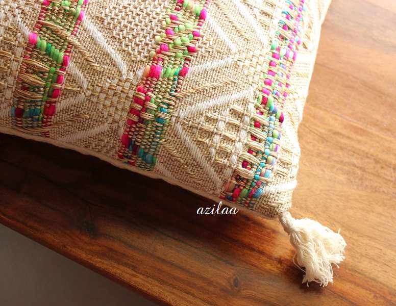 Cream golden multi handloom handmade cushion covers at ?625 Azilaa