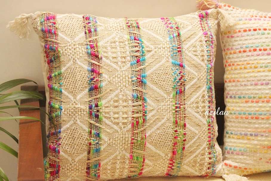 Cream golden multi handloom handmade cushion covers at ?625 Azilaa