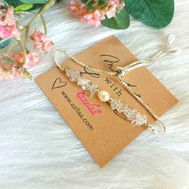 Crystal Designer gemstone chain pearl adjustable bracelet