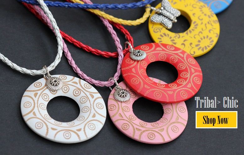 Designer Tribal Style Brown Wood Pendant Cord Necklace