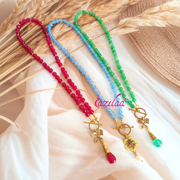 Dainty reddish marron beaded charm necklace earrings set