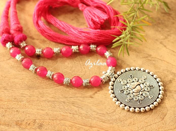 Dark Pink Ganesha gemstone artisan handmade necklace set