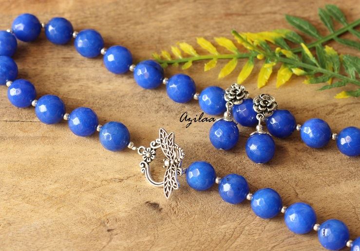 Designer Blue agate gemstone artisan handmade necklace set