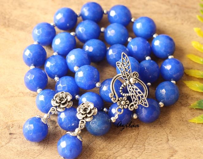 Designer Blue agate gemstone artisan handmade necklace set