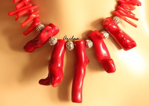 Designer Natural red bamboo coral handmade necklace set