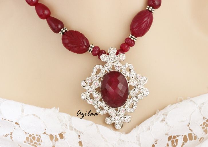 Designer Ruby Quartz Handmade Beaded Necklace Earrings Set