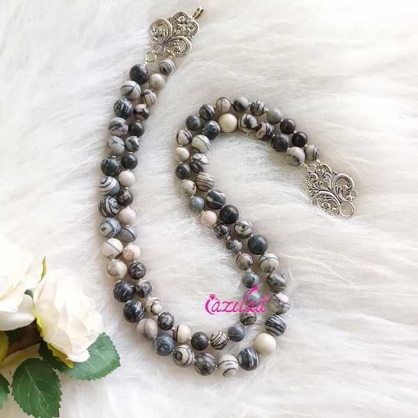 Designer beaded necklace, jasper gemstone jewelry set at ₹3550 Azilaa