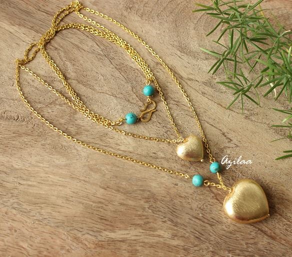 Designer chain multiple layer heart turquoise necklace 