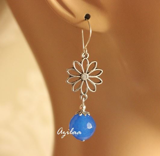 Designer flower charm blue gemstone earrings