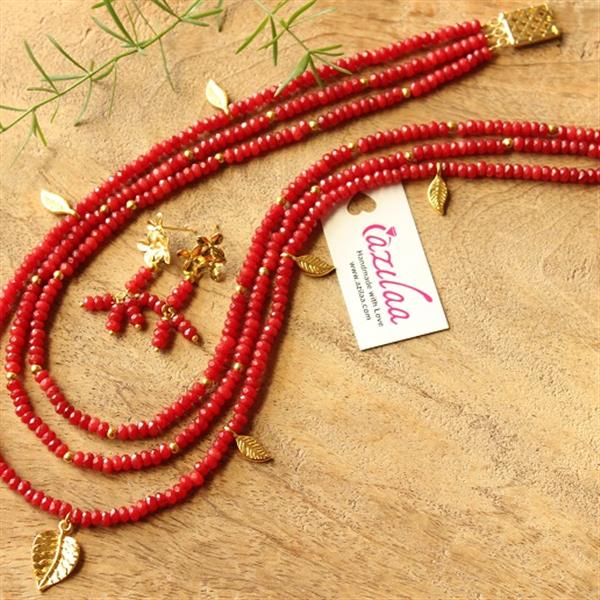 Designer layered reddish gold plated gemstone beaded necklace at ₹2550 ...