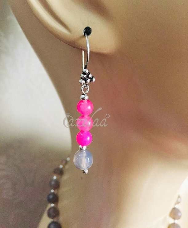 Designer pink agate gemstone handmade necklace set