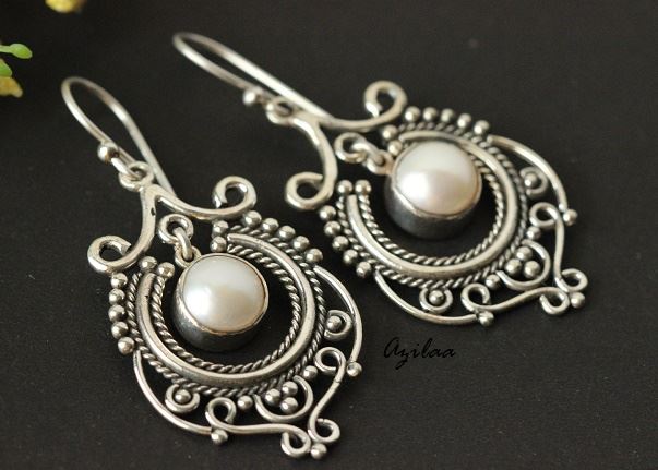 Designer sterling silver Pearl Gemstone handmade earrings