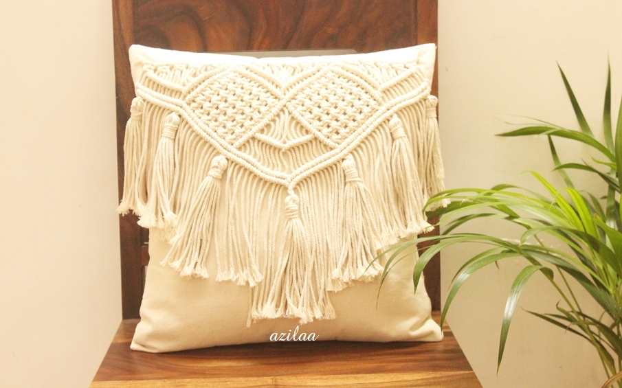 ECO friendly Off white TASSEL macrame handmade cushion cover