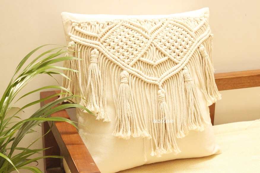 ECO friendly Off white TASSEL macrame handmade cushion cover