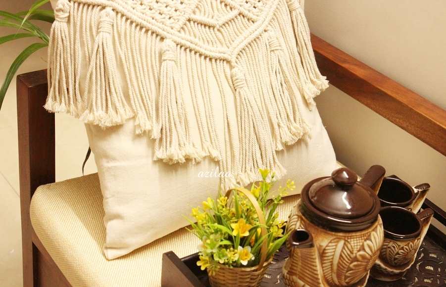 ECO friendly Off white TASSEL macrame handmade cushion cover