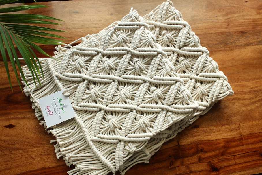 ECO friendly Off white cotton macrame handmade 2 L table mat 