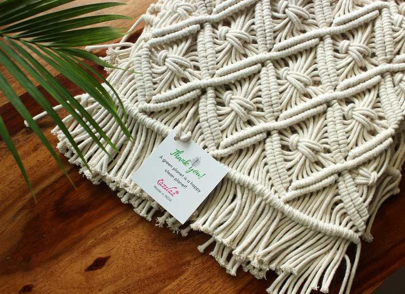 ECO friendly Off white cotton macrame handmade 2 L table mat 