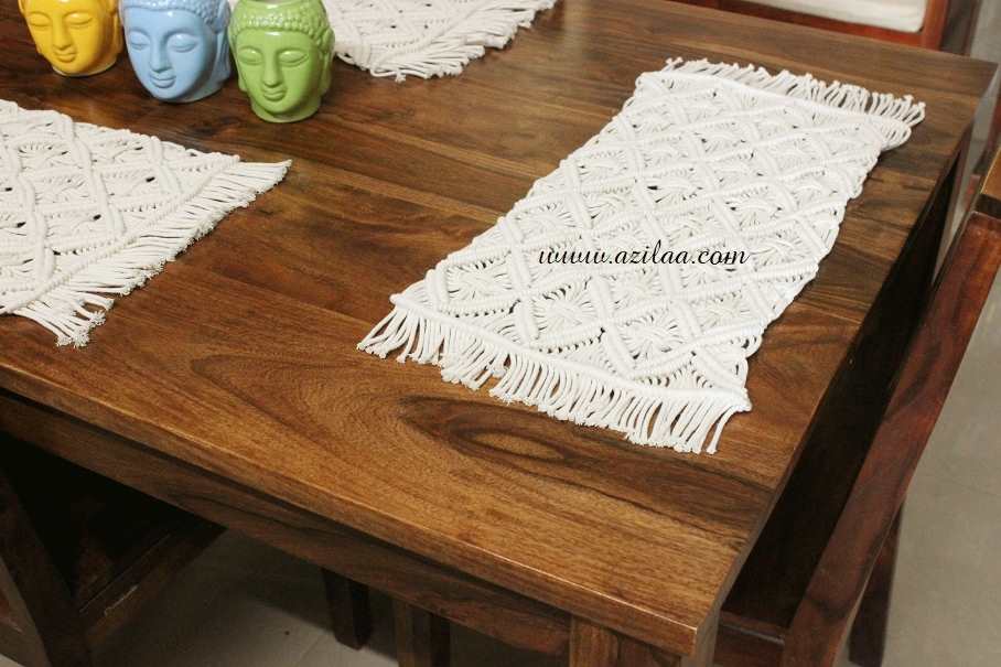 ECO friendly Off white cotton macrame handmade 2 L table mat 