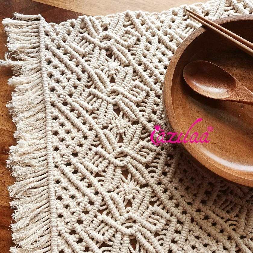 ECO friendly Off white cotton macrame handmade 2  table mat 