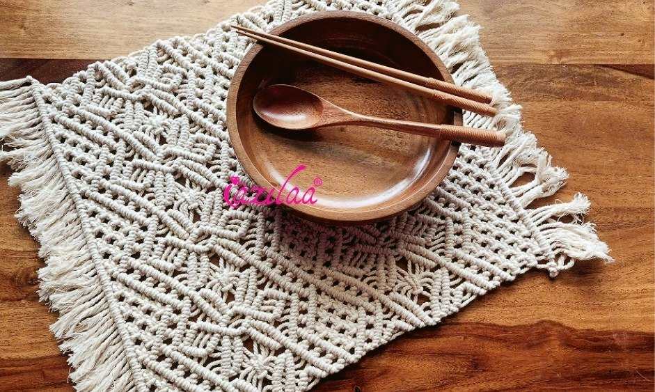 ECO friendly Off white cotton macrame handmade 2  table mat 