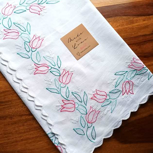 ECO friendly cotton white embriodered table runner small