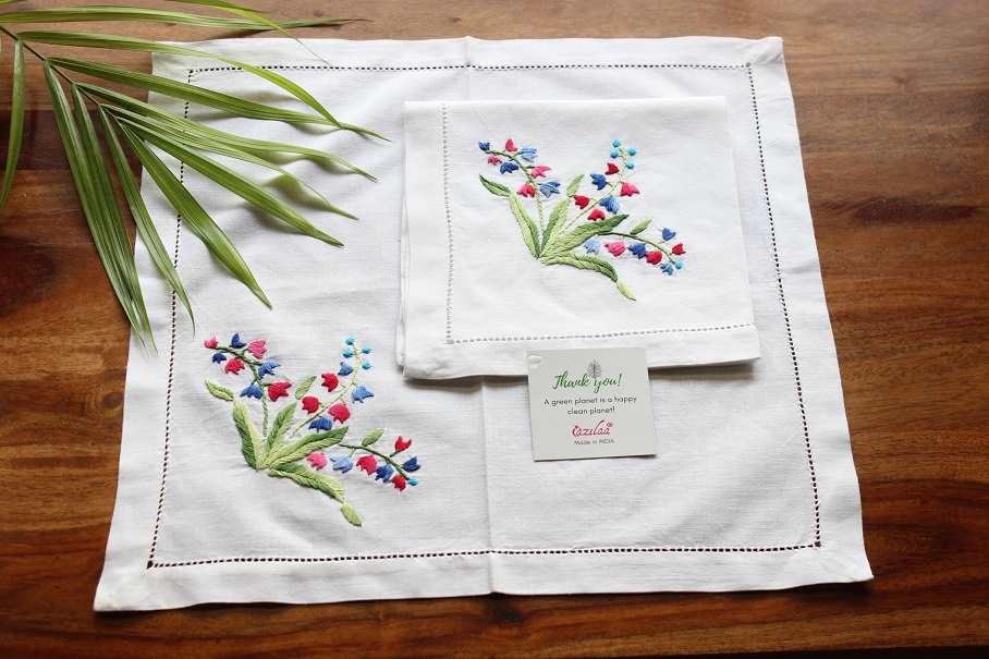 ECO friendly white cotton hand embroidery napkins 02 