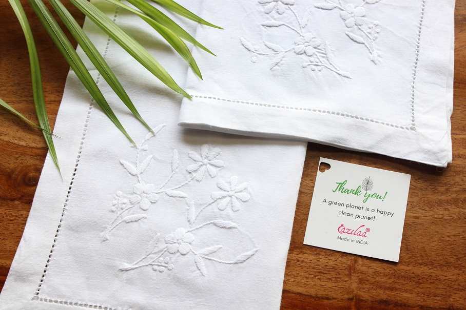 ECO friendly white cotton hand embroidery napkins 02