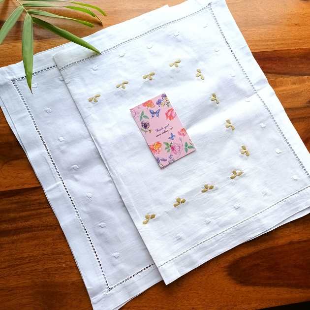 ECO friendly white embroidery cotton handmade 4 table mat