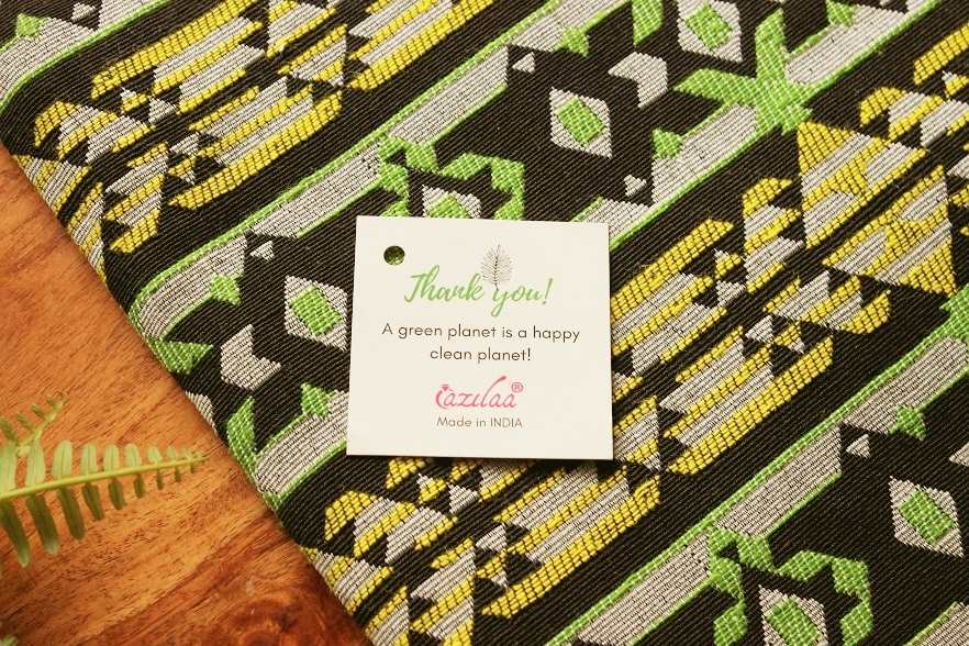 Eco friendly lime green black handloom handmade bedcover 1