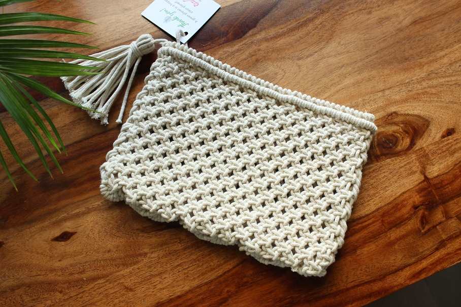 Eco friendly macrame handmade off white purse bag