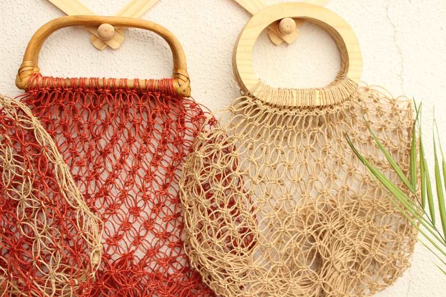 Eco friendly sustainable handmade natural fiber beige bag