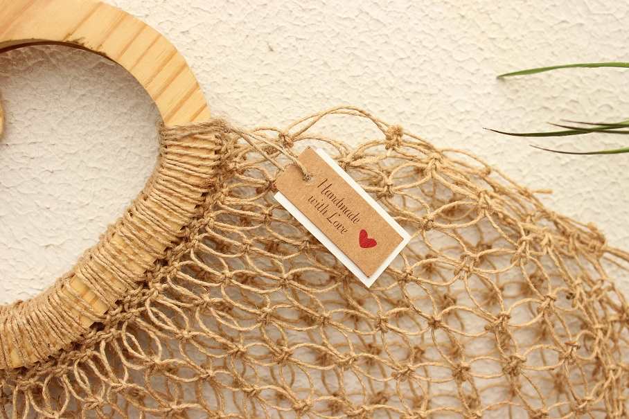 Eco friendly sustainable handmade natural fiber beige bag