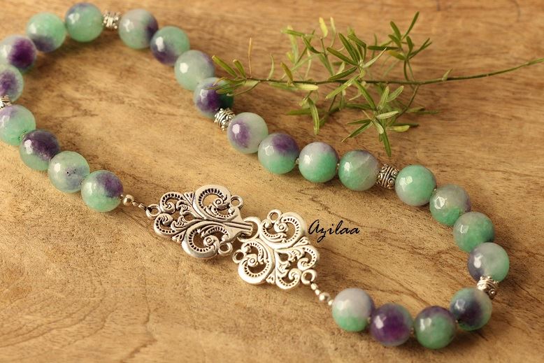 Elegant Green agate gemstone artisan handmade necklace 