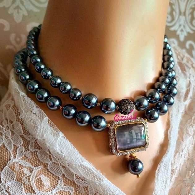 Elegant pearl CZ choker necklace earrings set