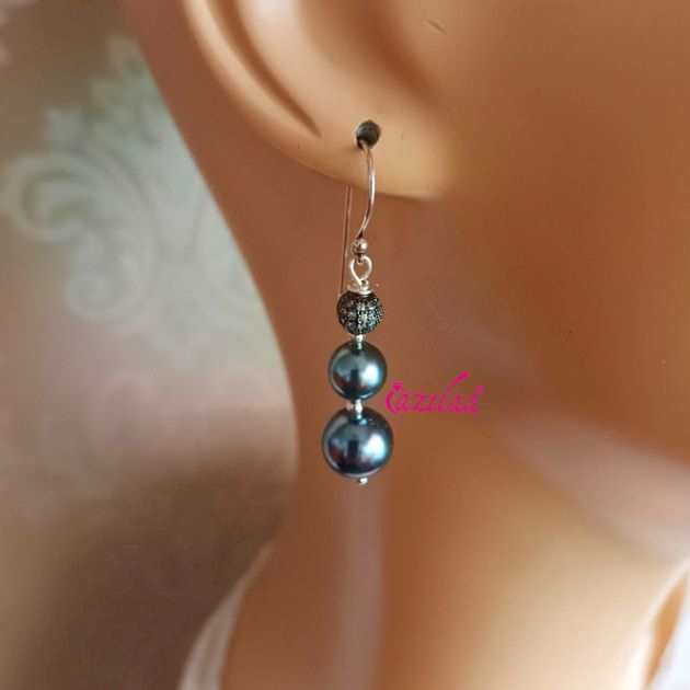 Elegant pearl CZ choker necklace earrings set