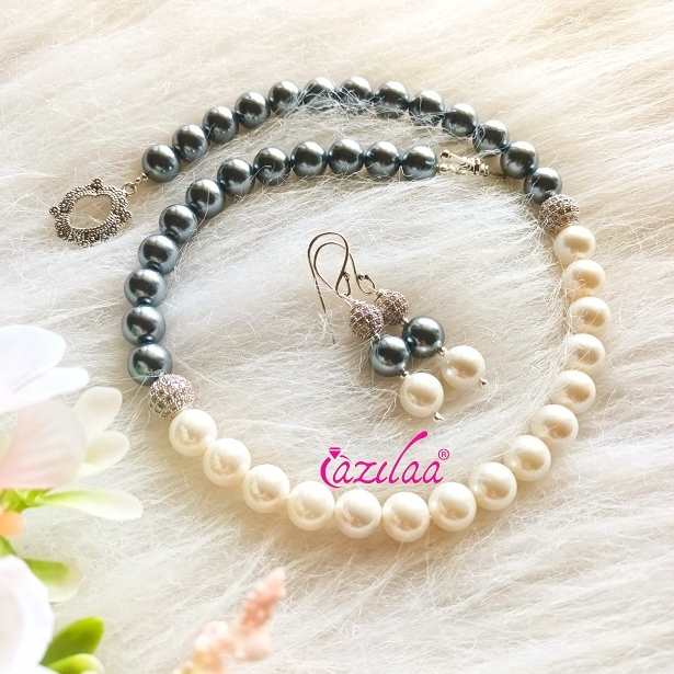 Elegant pearl CZ choker necklace earrings set