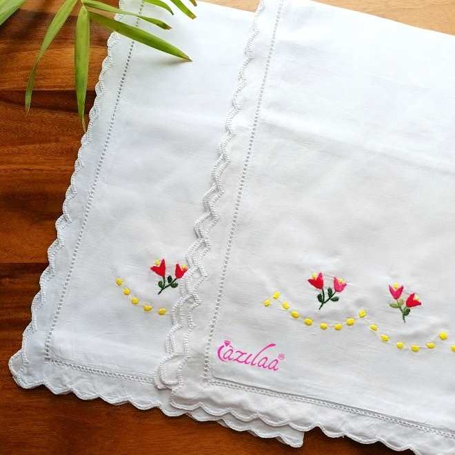Elegant white hand embroidered large pillow covers 02 at ₹1550 Azilaa