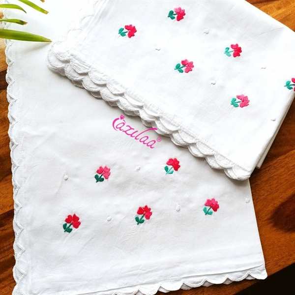Elegant white hand embroidered large pillow covers 02 at ₹1550 Azilaa