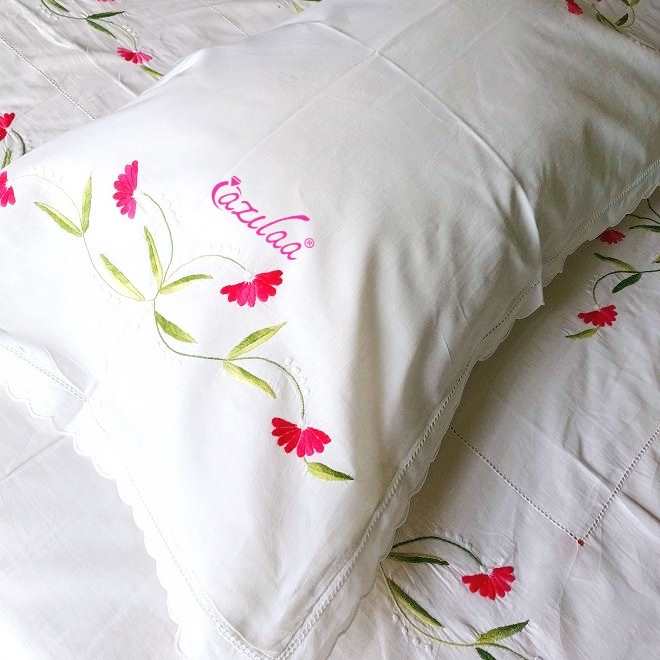 Elegant white hand embroidered large pillow covers 02 at ₹1950